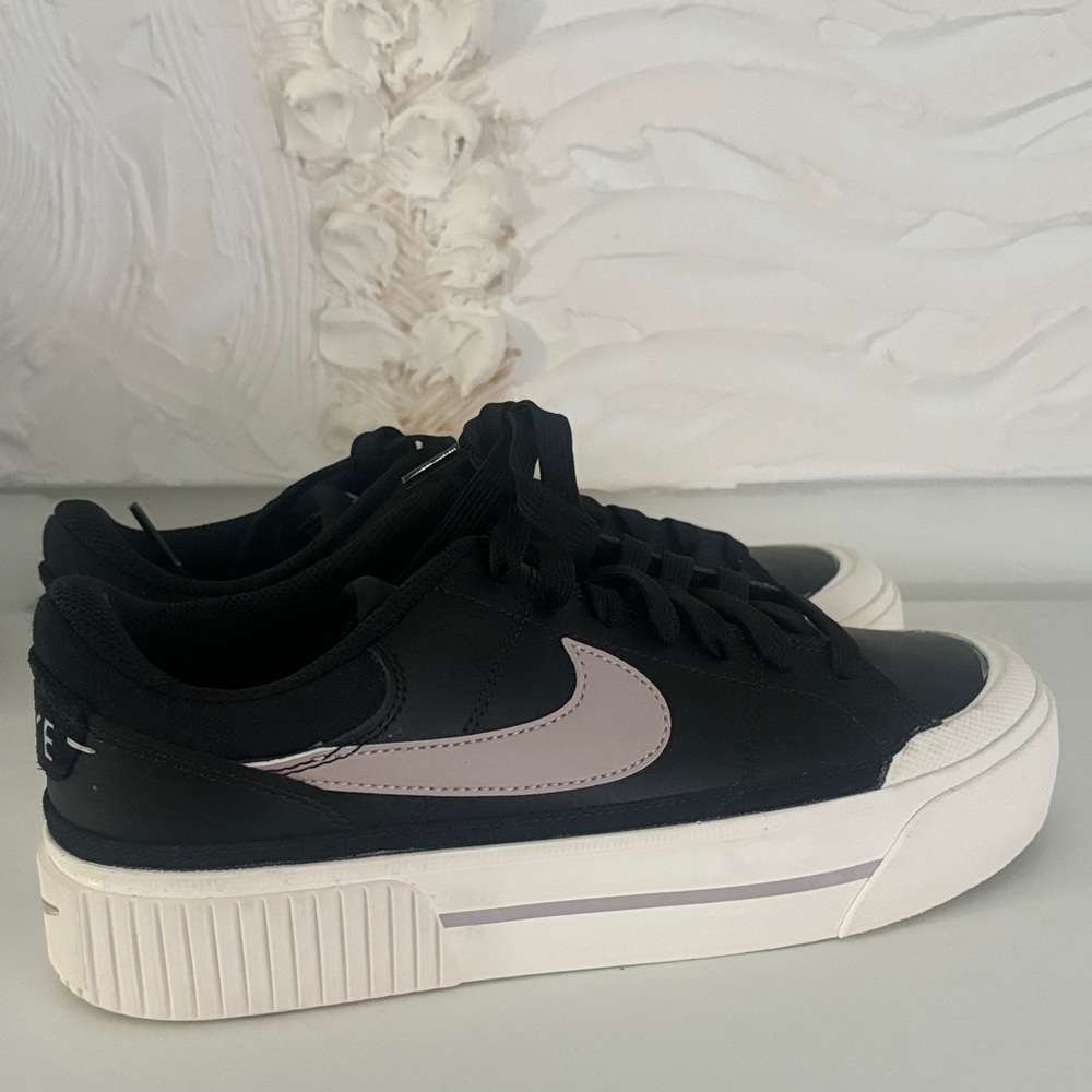 Black and White Sneakers with Pink Swoosh
